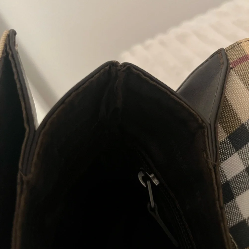 Burberry Tan Plaid Canvas Backpack with Black Straps